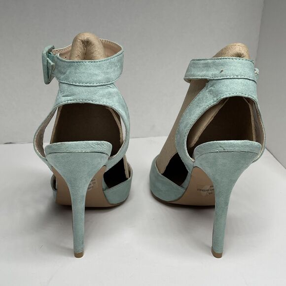 Qupid Light Green Wrap Ankle Strap Faux Suede Pointed Toe Stiletto Heels Size 10 - Picture 6 of 12